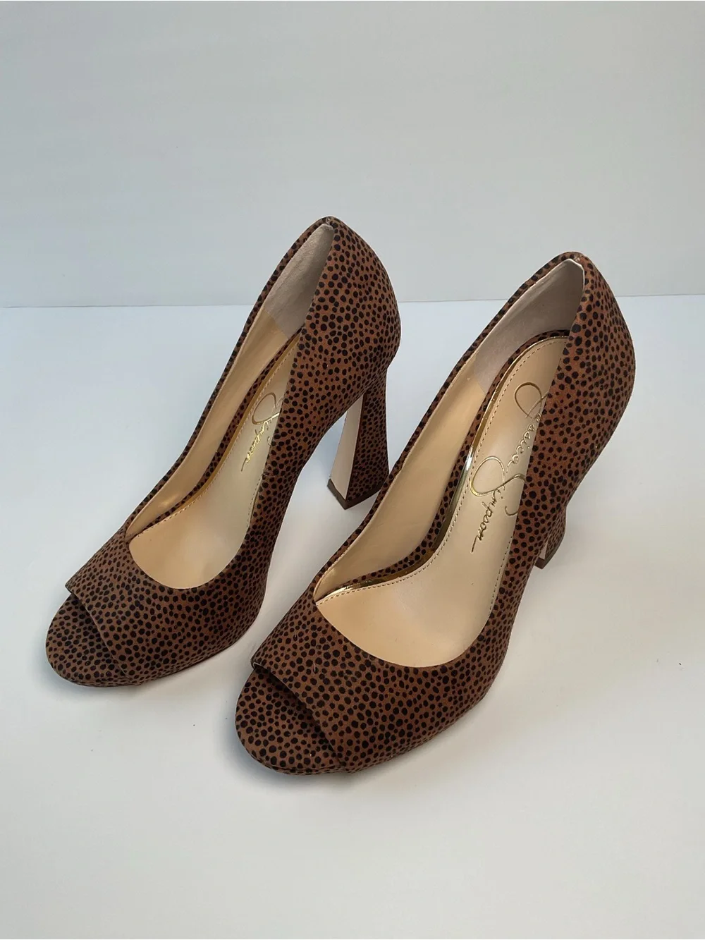 Jessica Simpson Leopard Print Peep Toe Platform Heels Women’s Size 6